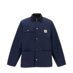 Carhartt WIP Michigan Chore Coat Corduroy-Collar Navy Blue Gold Buttons Small